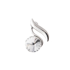 Broche élégante en forme de note de musique avec cristal et fini argenté poli