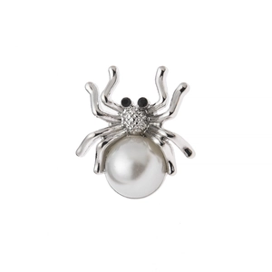 Silver spider brooch with large pearl and crystal rhinestones for women accessories
