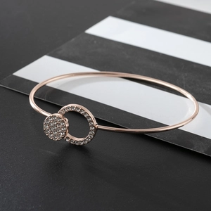 Rose gold interlocking double circle open bangle with pavé crystals for women