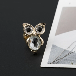 Exquisite golden owl brooch with sparkling crystals and pear-cut center stone