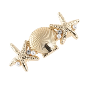 Fashion Alloy Starfish Seashell Hair Clip For Women Artificial Pearl Rhinestone Ocean Theme Gold Silver Spring Clip Hair Accessories