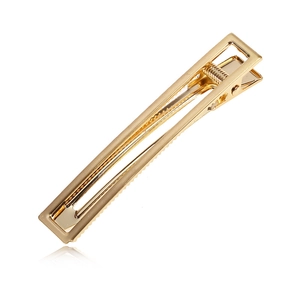 Barrette à cheveux rectangulaire évidée en métal doré avec finition brossée chic