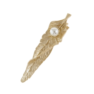 Vintage Alloy Feather Artificial Pearl Hair Clip Matte Gold Silver Duckbill Clip For Women Hair Accessories Party Wedding