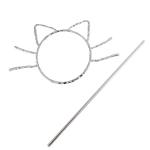 Minimalist silver cat-shaped hair pin set with hollow ear ring for elegant updos