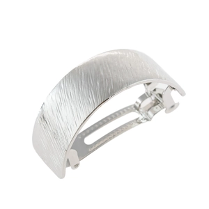 Silver brushed metal arch ponytail hair clip with minimalist rectangular textured finish