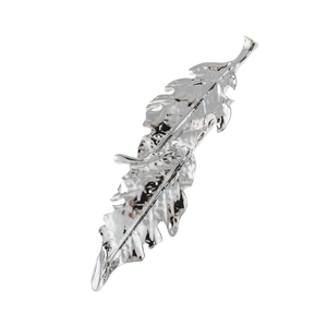 Silver alloy feather hair clip with irregular matte texture and metallic leaf design