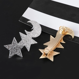 Set di fermagli per capelli luna e stella in lega martellata oro e argento con clip in metallo