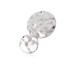 Polished silver double round metal drop earrings with handcrafted hammered texture finish