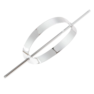 Minimalist silver oval hollow hair slide with matching alloy stick for women