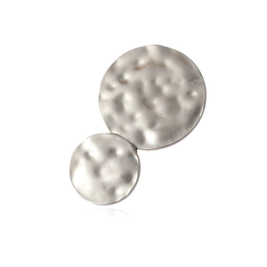 Silver double round metal hair clip with hammered texture and minimalist artistic design