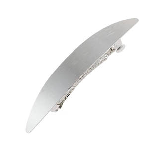 Brushed silver metal spring hair clip for women with a long pointed minimalist design