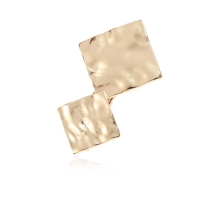 Golden double square metal hair clip with textured hammered finish on white background