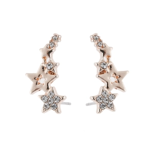 Star-shaped rose gold crawler earrings featuring sparkling white rhinestones for women