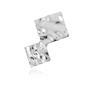 Minimalist silver double square earrings with hammered metal texture on white background