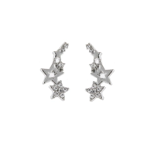 Sparkling silver alloy ear crawler earrings with rhinestone stars for women