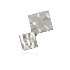 Polished silver double rhombus metal hair clip with textured hammered finish on white background