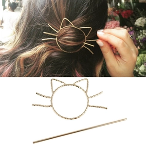 Minimalist Alloy Cat Shape Hollow Out Hair Cage With Hair Stick Hammered Texture Gold Silver Hairpin Bun Maker For Women