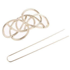 Vintage hollowed gold hair clip set with minimalist woven metal hairpin on white background