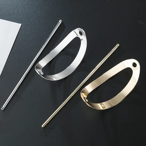 Minimalist geometric hollow oval hair pin set in polished gold and silver alloy finish