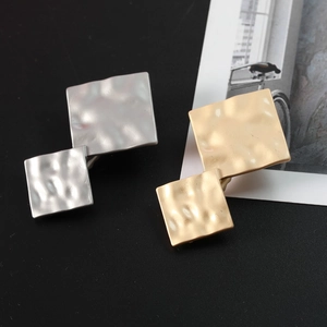 Double square geometric metal hair clips in gold and silver with hammered finish texture