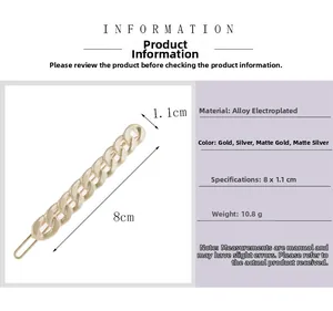 Detail showing an 8cm gold chain-link alloy hair clip with precise size measurements