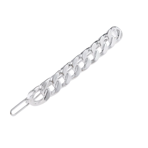 Polished silver alloy chain hair clip for women featuring a minimalist punk industrial style