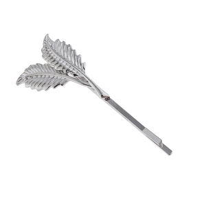 Minimalist silver alloy hair clip featuring a detailed double leaf design on bobby pin