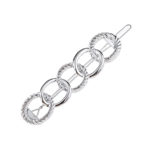 Silver chain style hair clip with five linked rings and elegant textured metallic finish