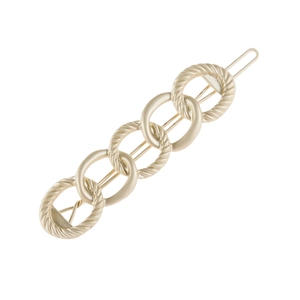 Matte gold five-link chain hair clip featuring smooth and spiral textured metal rings