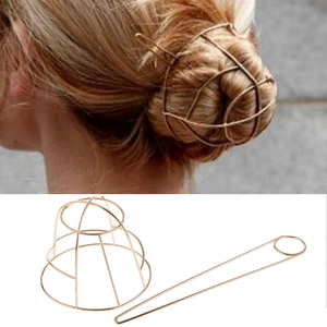 Cage à Chignon Évidée en Métal Forme de Cage d'Oiseau et Épingle à Cheveux Accessoires de Cheveux en Métal pour Femme