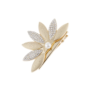 Elegante Fermaglio per Capelli a Forma di Loto in Lega con Strass e Perla Artificial Becco d'Anatra per Matrimonio Festa Gioielli Donna