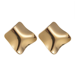 Minimalist gold titanium steel earrings featuring unique irregular concave wave surface