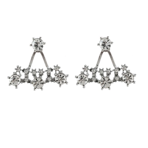 Sparkling triangle ear jacket earrings with alloy finish and fan-shaped zircon stones