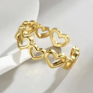 Minimalist gold heart-shaped hollow open ring for women in polished stainless steel