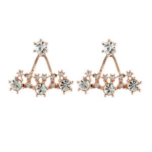 Women Alloy Rhinestone Fan Shaped Cluster Ear Jacket Earrings Sparkling Zirconia Drop Stud Earrings Wedding Banquet Jewelry