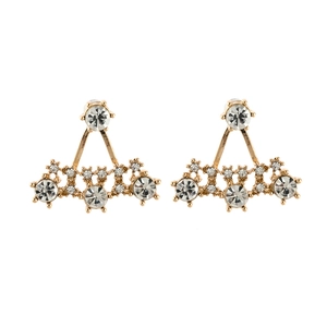 Elegant gold-tone ear jacket earrings with triangular sparkling crystals for women