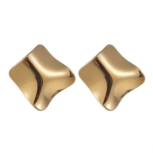 Irregular Geometric Stud Earrings Stainless Steel Gold Plated Wavy Square Earrings For Women Light Luxury Minimalist Jewelry