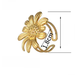 Macro shot of large golden sunflower ring showing petal texture and adjustable band detail