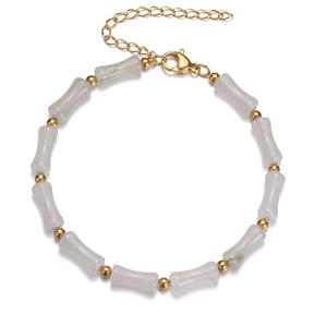 Set collana e bracciale con perle di pietra a forma di bambù e dettagli dorati