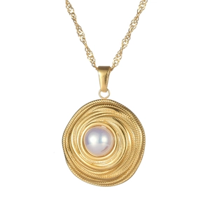 Elegante goldfarbene Spiralkette mit weißer Perle und gedrehter Seilkette für Damen