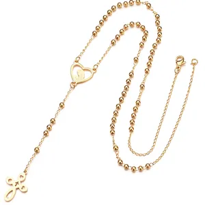 Collana con Pendente a Croce e Cuore in Acciaio Inossidabile per Donna Religiosa Vergine Maria Collana a Y Oro Gioielli