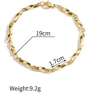 Spécifications de taille pour bracelet chaîne dorée de 19cm pesant 9,2g avec maillons 1,7cm