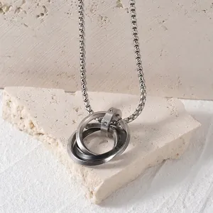 Chic triple interlocking circles necklace made of durable silver stainless steel