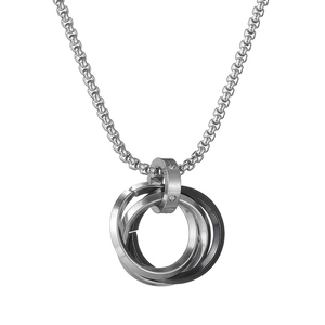 Minimalist stainless steel interlocking triple ring necklace with box chain for women and men