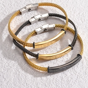 Bracelets à maillons minimalistes en acier inoxydable avec plaques courbes en noir et or