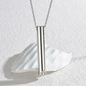 Collana con ciondolo a fischietto minimalista in acciaio al titanio argento lucido