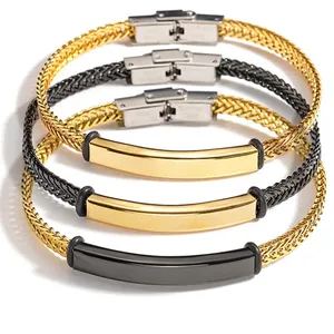 Bracelet chaîne minimaliste en acier inoxydable avec plaque courbée personnalisable
