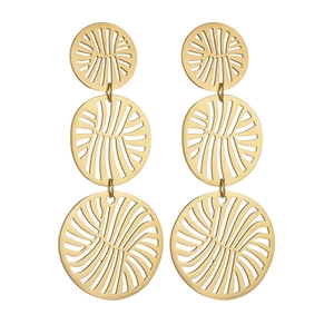 Boucles d'oreilles dorées rétro à trois niveaux avec motifs de feuilles radiales
