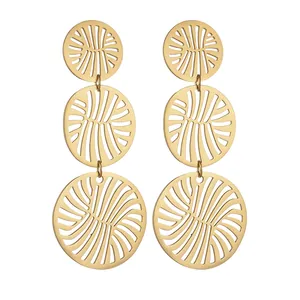 Boucles d'Oreilles Pendantes Triples Rondes Évidées En Acier Inoxydable Rétro Pour Femmes Boucles d'Oreilles Géométriques À Gland