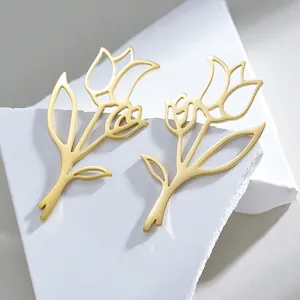Orecchini a forma di tulipano in acciaio inossidabile placcato oro 18K per donna eleganti